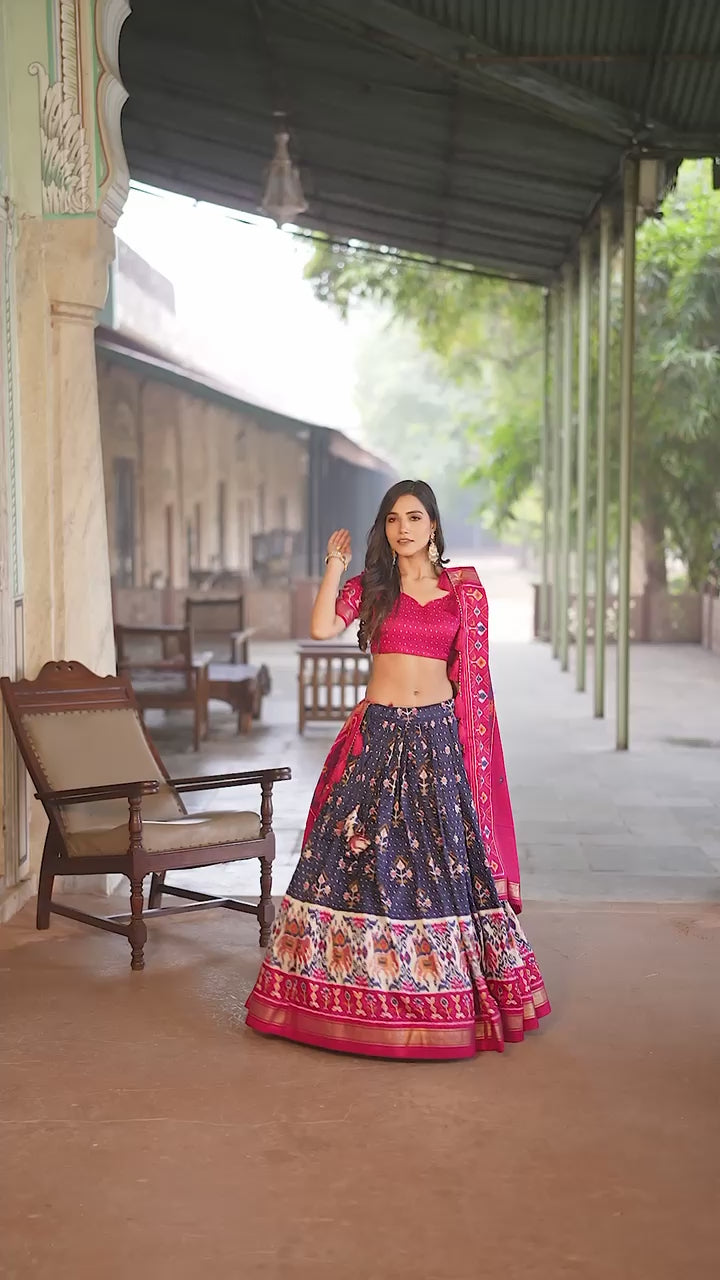 Exquisite Floral Fantasy: TusserSilk Lehenga Choli with Intricate Print and Dupatta π©·π